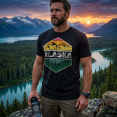 ヴィンテージサンセット アラスカ ネイチャー スシーンイラスト Tシャツ