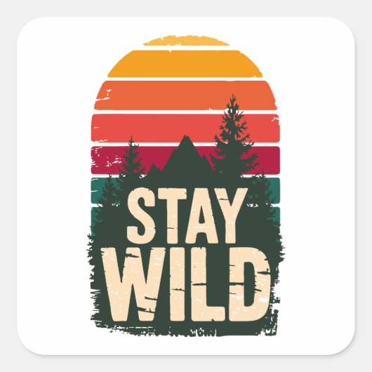 ヴィンテージサンセット スクエアステッカー Stay Wild スクエアシール (正面)