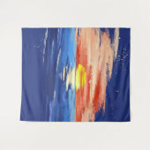 ヴィンテージサンセット | 青 黄 オレンジ フォト背景 タペストリー (正面(横))