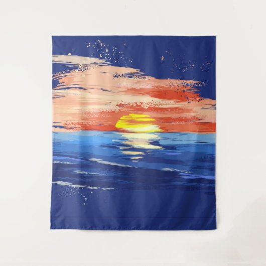 ヴィンテージサンセット | 青 黄 オレンジ フォト背景 タペストリー (正面)