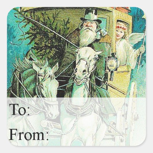 ヴィンテージサンタおよびクリスマスの妖精のギフトのラベル スクエアシール (正面)