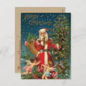 ヴィンテージサンタおよびクリスマスツリー シーズンポストカード (正面/裏面)