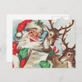 ヴィンテージサンタおよびトナカイ シーズンポストカード (正面/裏面)