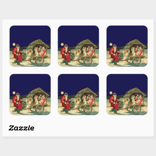 ヴィンテージサンタおよび出生場面 スクエアシール (シート)