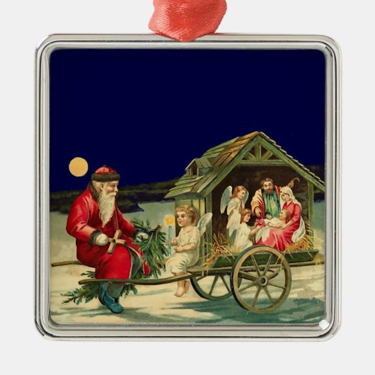 ヴィンテージサンタおよび出生場面 メタルオーナメント (正面)