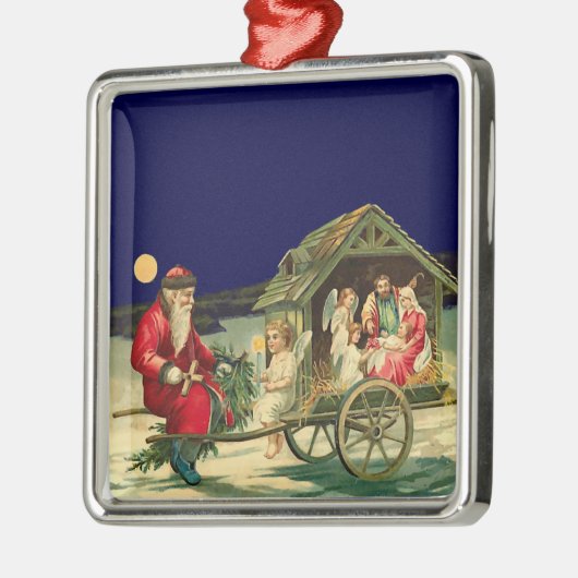 ヴィンテージサンタおよび出生場面 メタルオーナメント (左)