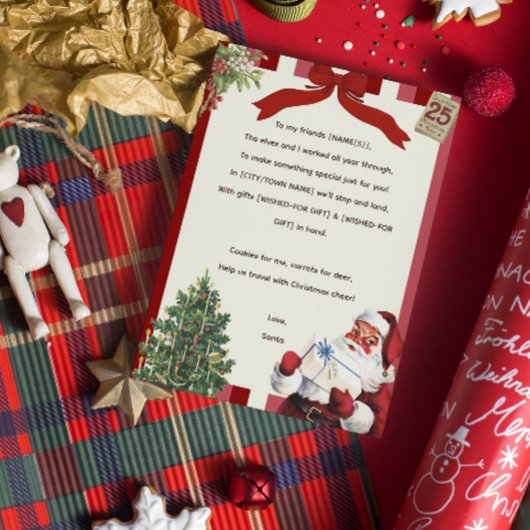 ヴィンテージサンタからの手紙 詩的な兄弟姉妹クリスマス 招待状