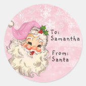 ヴィンテージサンタからチャイルドギフトクリスマスピンク ラウンドシール (正面)