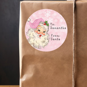 ヴィンテージサンタからチャイルドギフトクリスマスピンク ラウンドシール