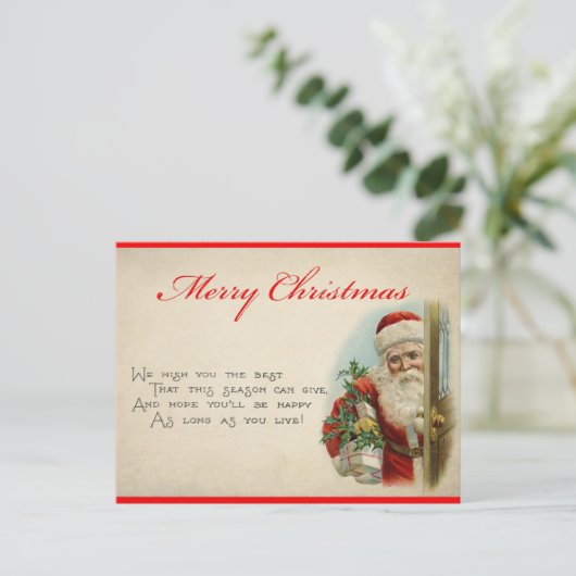 ヴィンテージサンタかわいいクリスマスの詩 ポストカード (スタンド正面)