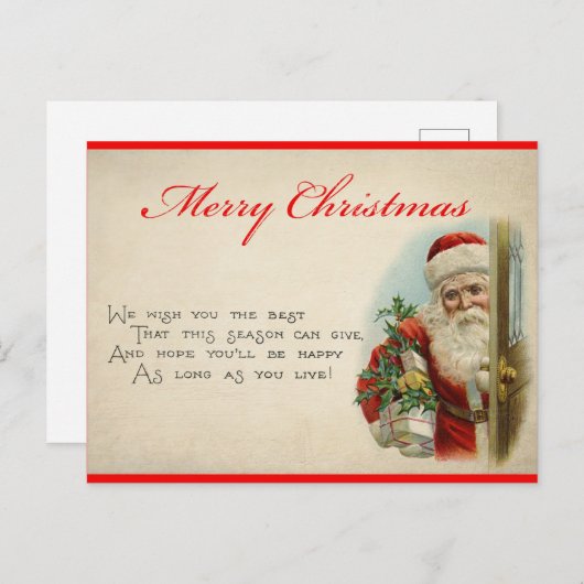 ヴィンテージサンタかわいいクリスマスの詩 ポストカード (正面/裏面)