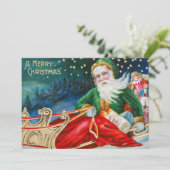 ヴィンテージサンタがそりのメリークリスマス シーズンカード (スタンド正面)