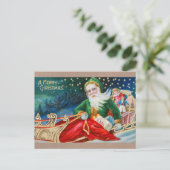 ヴィンテージサンタがそりのメリークリスマス シーズンポストカード (スタンド正面)