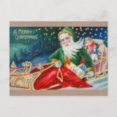 ヴィンテージサンタがそりのメリークリスマス シーズンポストカード (正面)