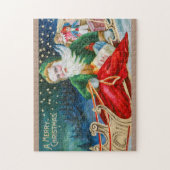 ヴィンテージサンタがそりのメリークリスマス ジグソーパズル (縦)