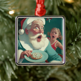 ヴィンテージサンタがクリスマスに赤手で釣った メタルオーナメント