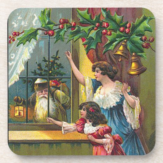 ヴィンテージサンタがコークコースターの窓際セット コースター (正面)