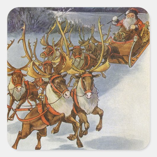 ヴィンテージサンタがトナカイを背負った男 スクエアシール (正面)