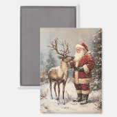 ヴィンテージサンタがトナカイを食絵を描べる マグネット (正面/裏面)