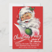 ヴィンテージサンタがリストをチェックするクリスマスパーティー 招待状 (正面)