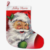 ヴィンテージサンタがリストをチェックパーソナライズされた ラージクリスマスストッキング (正面)