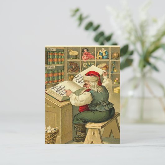 ヴィンテージサンタがリストをチェック シーズンポストカード (スタンド正面)