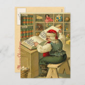 ヴィンテージサンタがリストをチェック シーズンポストカード (正面/裏面)