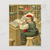 ヴィンテージサンタがリストをチェック シーズンポストカード (正面)