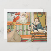 ヴィンテージサンタが子どもの休暇で贈り物をする ポストカード (正面/裏面)