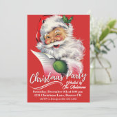 ヴィンテージサンタが彼のリストをチェックするクリスマスパーティー 招待状 (スタンド正面)