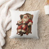 ヴィンテージサンタが心地よい椅子に座るクリスマス クッション (ブランケット)