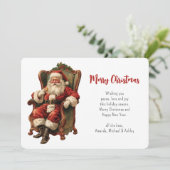 ヴィンテージサンタが心地よい椅子に座るクリスマス シーズンカード (スタンド正面)