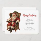 ヴィンテージサンタが心地よい椅子に座るクリスマス シーズンカード (正面/裏面)