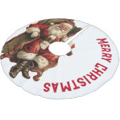 ヴィンテージサンタが心地よい椅子に座るクリスマス ブラッシュドポリエステルツリースカート (アングル)