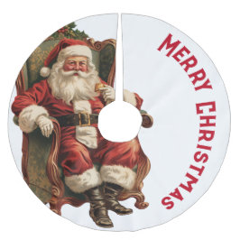 ヴィンテージサンタが心地よい椅子に座るクリスマス ブラッシュドポリエステルツリースカート