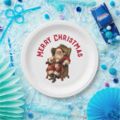 ヴィンテージサンタが心地よい椅子に座るクリスマス ペーパープレート (パーティー)