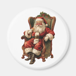 ヴィンテージサンタが心地よい椅子に座るクリスマス マグネット
