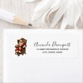 ヴィンテージサンタが心地よい椅子に座るクリスマス ラベル (インサイチュ)