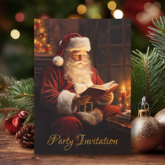 ヴィンテージサンタが本を読むクリスマスパーティー 招待状