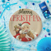 ヴィンテージサンタが楽しいクリスマス玩具を届ける ペーパープレート (パーティー)