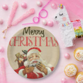 ヴィンテージサンタが楽しいクリスマス玩具を届ける ペーパープレート (パーティー)