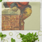 ヴィンテージサンタが煙突を下る キッチンタオル (折り畳み)