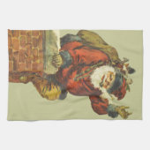 ヴィンテージサンタが煙突を下る キッチンタオル (横)