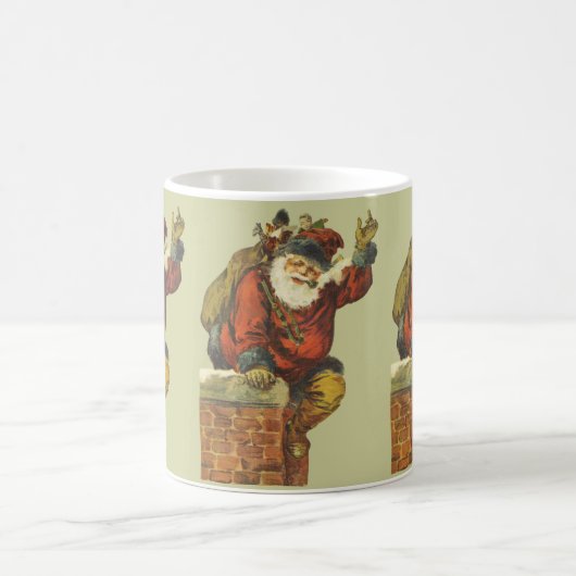 ヴィンテージサンタが煙突を下る コーヒーマグカップ (中央)