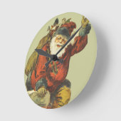 ヴィンテージサンタが煙突を下る ラウンド壁時計 (傾斜)