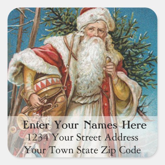 ヴィンテージサンタが玩具と木の住所 シール (正面)
