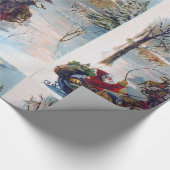 ヴィンテージサンタが雪の中を駆け抜ける ラッピングペーパー (角)