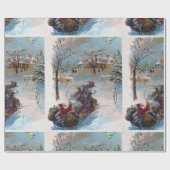 ヴィンテージサンタが雪の中を駆け抜ける ラッピングペーパー (フラット)