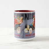 ヴィンテージサンタが雪景色モダンのマグカップで運転 マグカップ (中央)