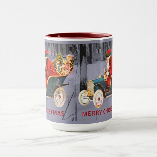 ヴィンテージサンタが雪景色モダンのマグカップで運転 マグカップ (中央)